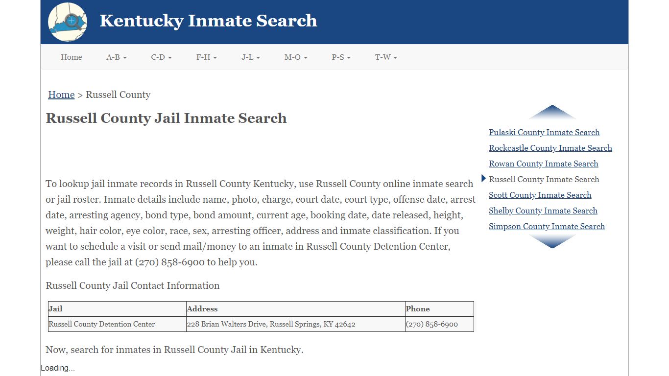 Russell County Jail Inmate Search